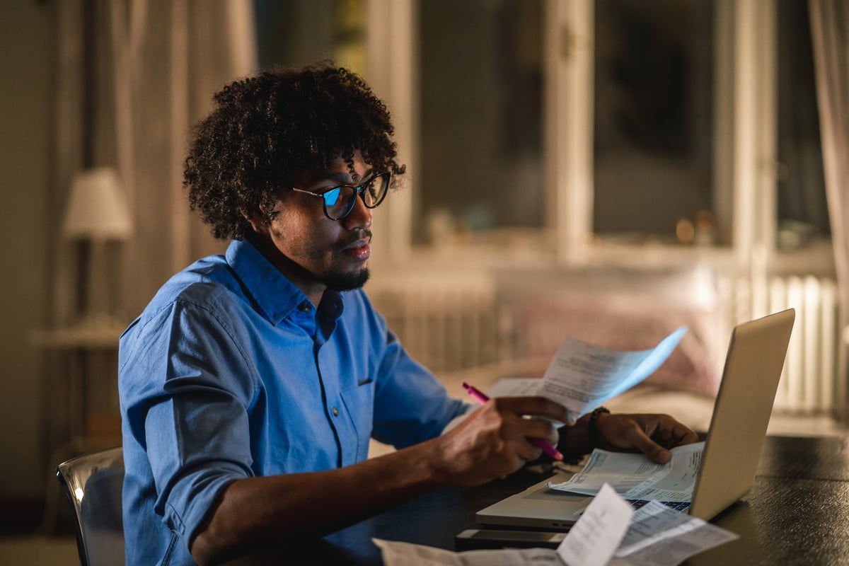 Dedicated African student learning at night